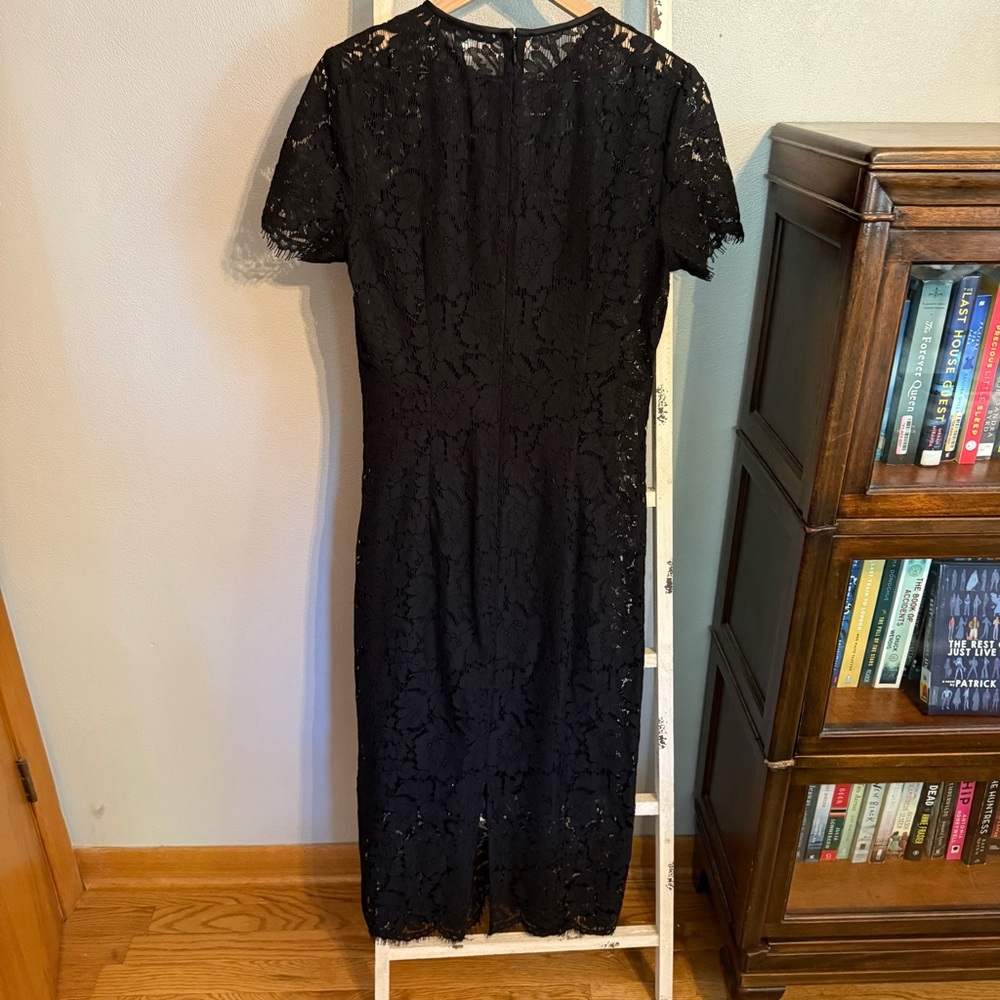 Diane Von Furstenberg Carly Black Lace Midi Dress Size 10 - Picture 4 of 10